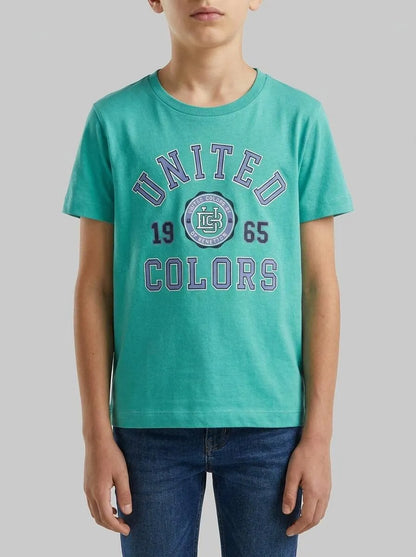 Benetton Aqua Boys T-Shirt with Logo SKU: 3I1XG10LK_08N Image 00