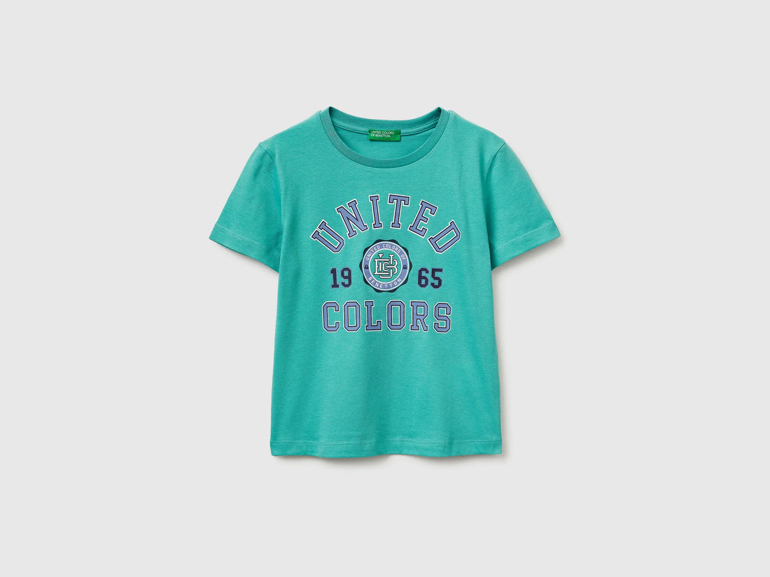 Benetton Aqua Boys T-Shirt with Logo SKU: 3I1XG10LK_08N Image 01