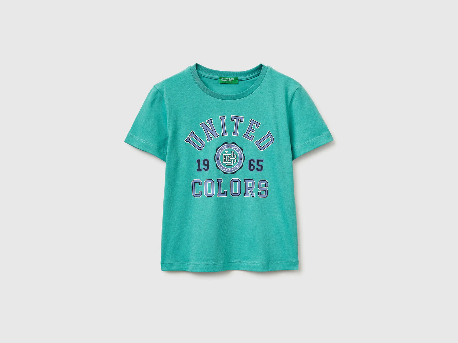 Benetton Aqua Boys T-Shirt with Logo SKU: 3I1XG10LK_08N Image 01