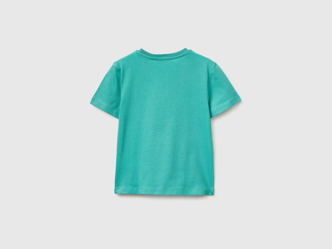 Benetton Aqua Boys T-Shirt with Logo SKU: 3I1XG10LK_08N Image 02