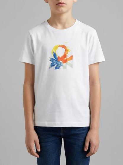 Benetton White Boys T-Shirt with Logo SKU: 3I1XG10LK_101 Image 00