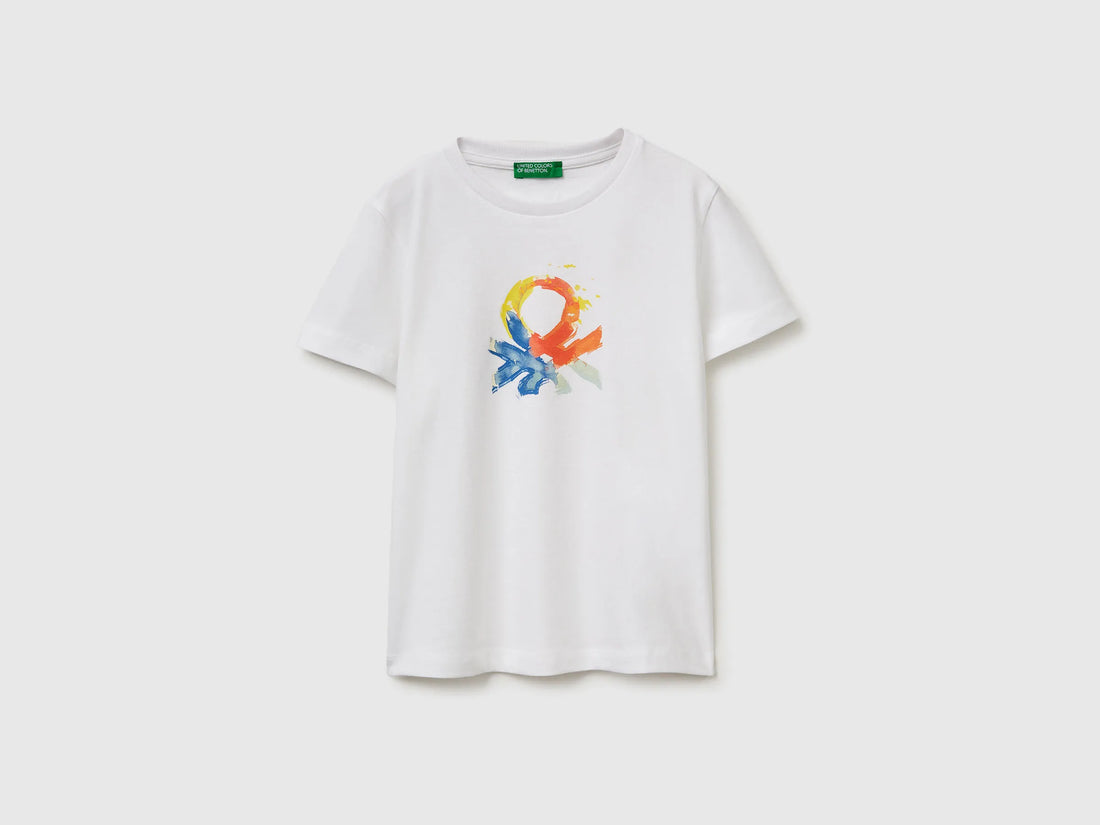 Benetton White Boys T-Shirt with Logo SKU: 3I1XG10LK_101 Image 01