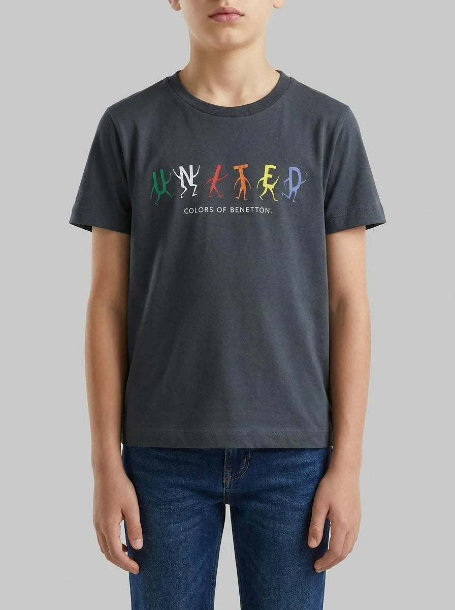Benetton Dark Gray Boys T-Shirt with Logo SKU: 3I1XG10LK_10N Image 00