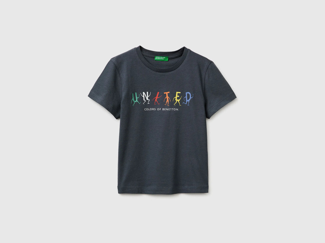 Benetton Dark Gray Boys T-Shirt with Logo SKU: 3I1XG10LK_10N Image 01
