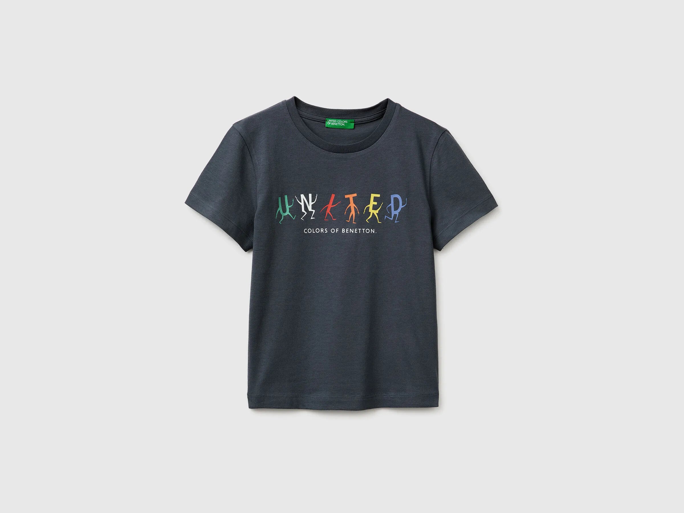 Benetton Dark Gray Boys T-Shirt with Logo SKU: 3I1XG10LK_10N Image 01