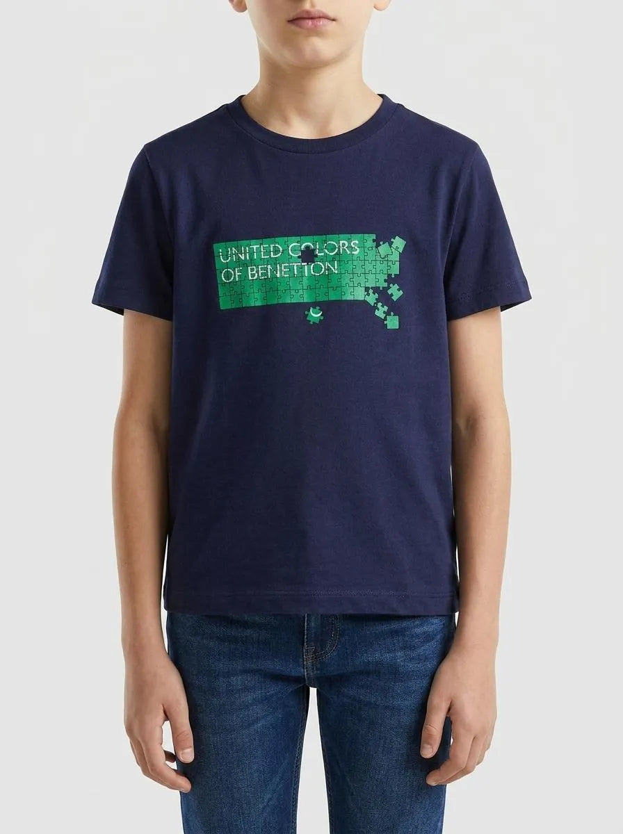 Benetton Dark Blue Boys T-Shirt with Logo SKU: 3I1XG10LK_252 Image 00