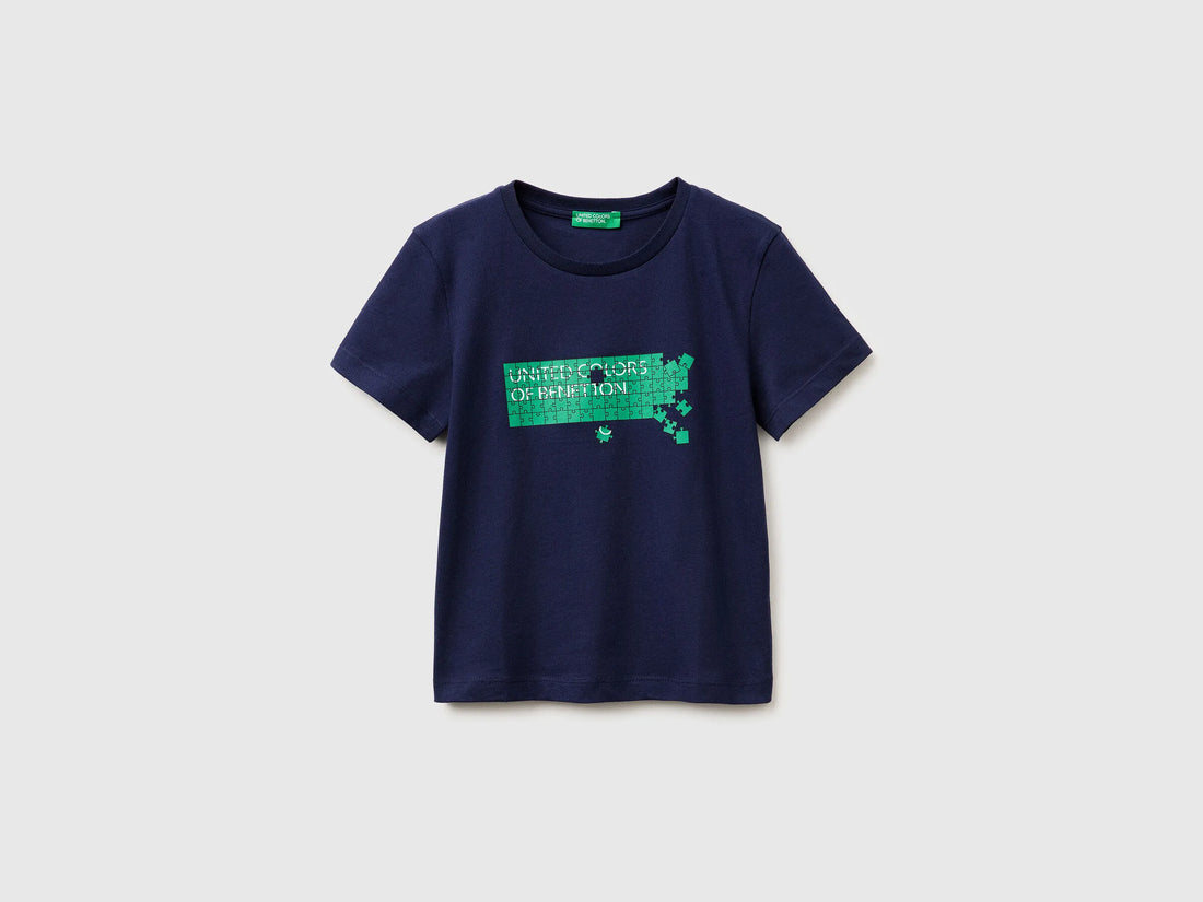 Benetton Dark Blue Boys T-Shirt with Logo SKU: 3I1XG10LK_252 Image 01