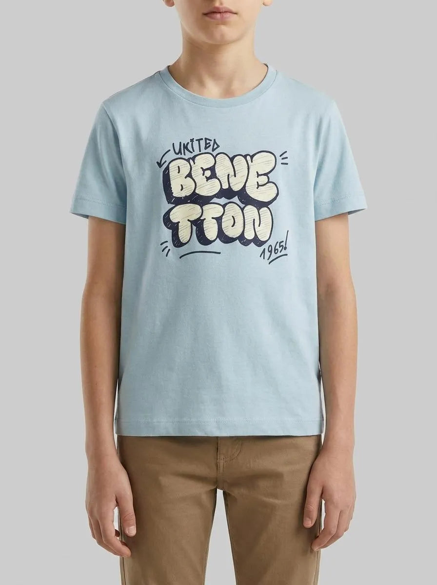 Benetton Sky Blue Boys T-Shirt with Logo SKU: 3I1XG10LK_33W Image 00