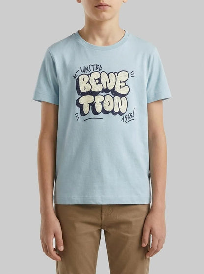 Benetton Sky Blue Boys T-Shirt with Logo SKU: 3I1XG10LK_33W Image 00
