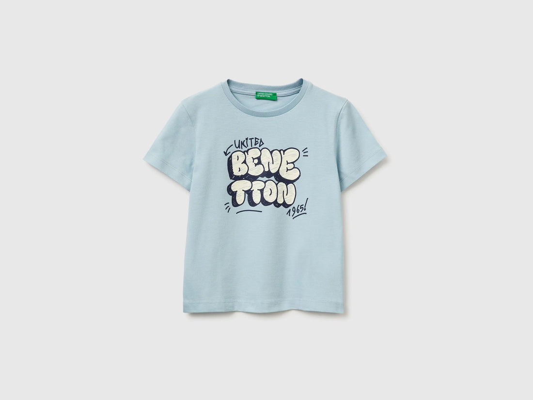 Benetton Sky Blue Boys T-Shirt with Logo SKU: 3I1XG10LK_33W Image 01