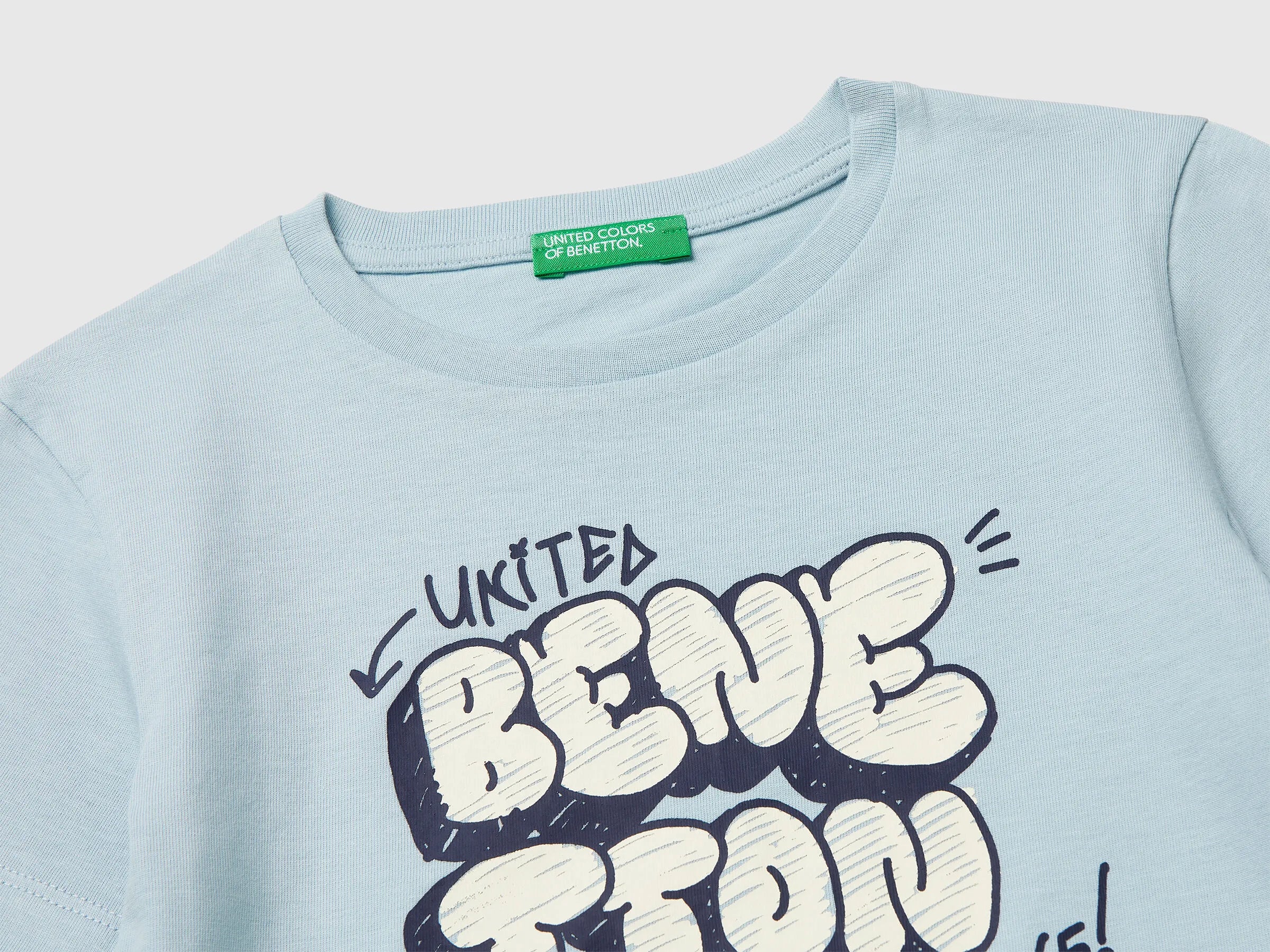 Benetton Sky Blue Boys T-Shirt with Logo SKU: 3I1XG10LK_33W Image 03