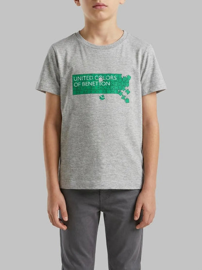 Benetton Light Gray Boys T-Shirt with Logo SKU: 3I1XG10LK_501 Image 00