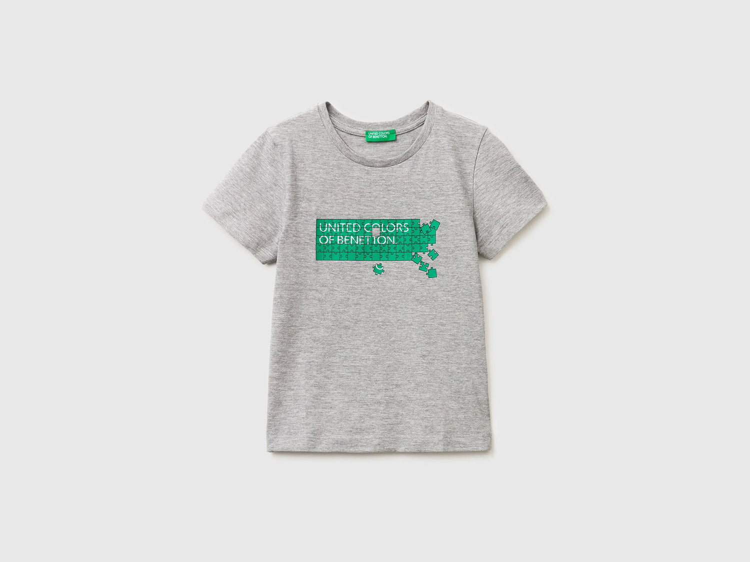 Benetton Light Gray Boys T-Shirt with Logo SKU: 3I1XG10LK_501 Image 01