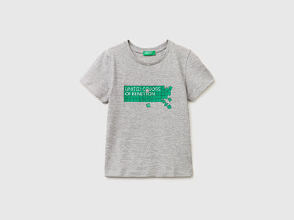 Benetton Light Gray Boys T-Shirt with Logo SKU: 3I1XG10LK_501 Image 01