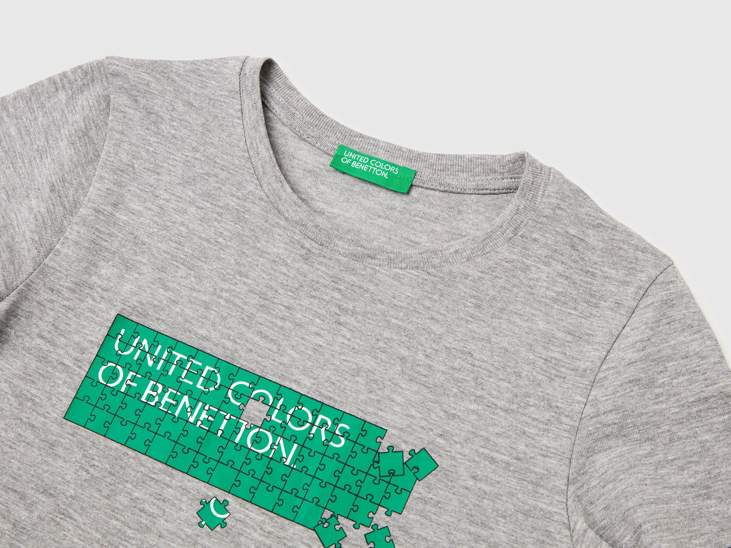Benetton Light Gray Boys T-Shirt with Logo SKU: 3I1XG10LK_501 Image 03