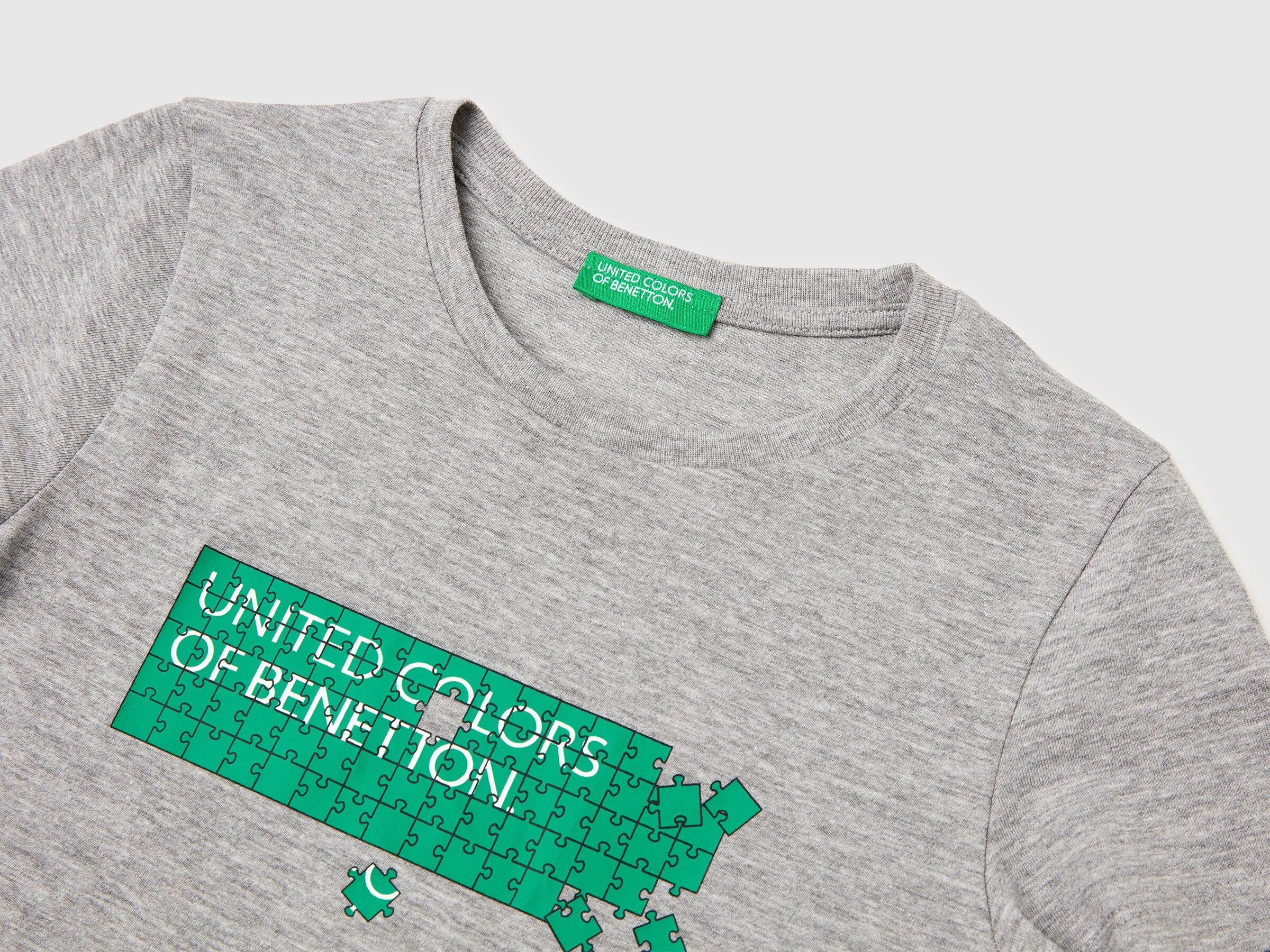 Benetton Light Gray Boys T-Shirt with Logo SKU: 3I1XG10LK_501 Image 03