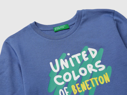 Benetton Air force blue Boys T-Shirt in Organic Cotton with Logo Print SKU: 3I1XG10LM_05N Image 03