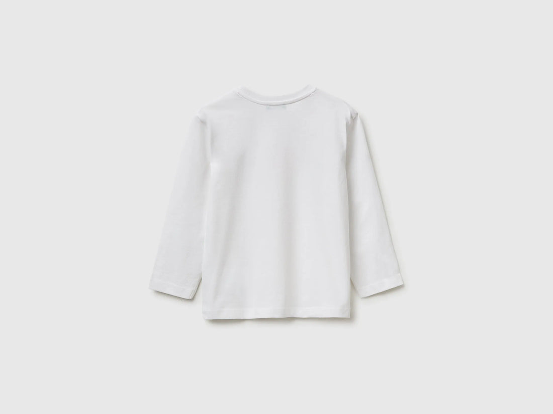 Benetton White Boys T-Shirt in Organic Cotton with Logo Print SKU: 3I1XG10LM_101 Image 02