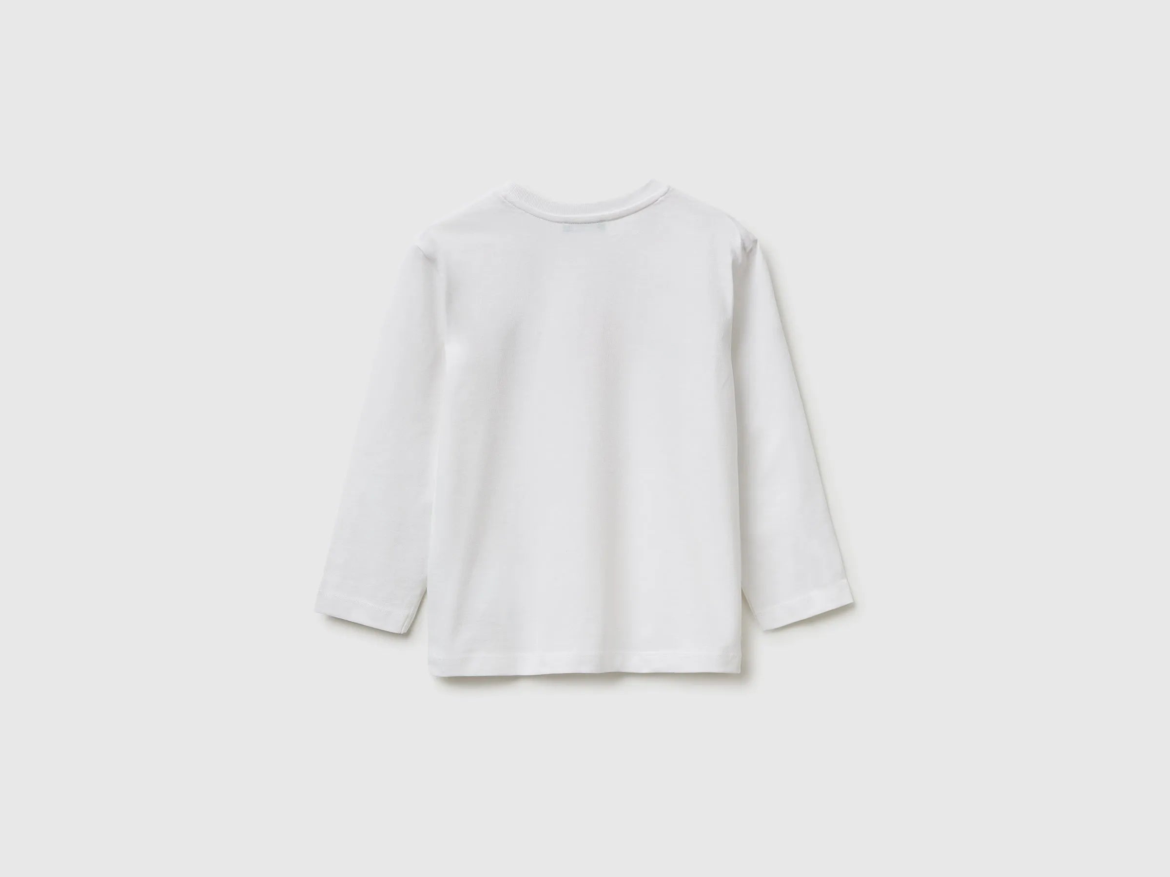 Benetton White Boys T-Shirt in Organic Cotton with Logo Print SKU: 3I1XG10LM_101 Image 02