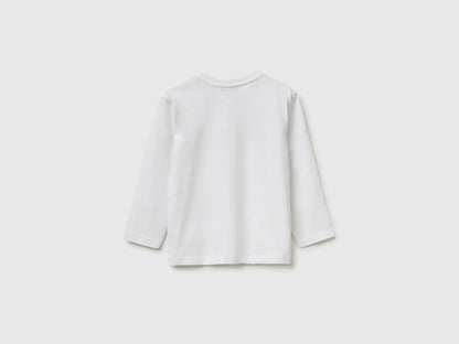 Benetton White Boys T-Shirt in Organic Cotton with Logo Print SKU: 3I1XG10LM_101 Image 02