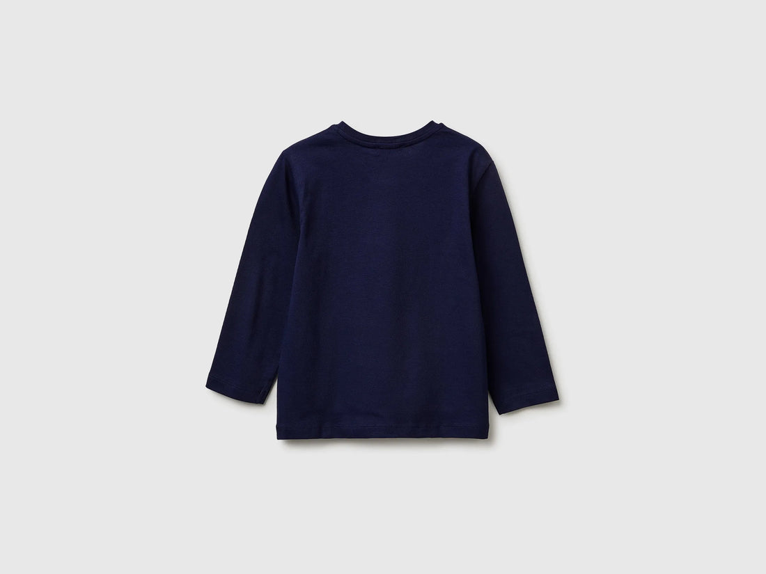 Benetton Dark blue Boys T-Shirt in Organic Cotton with Logo Print SKU: 3I1XG10LM_252 Image 02