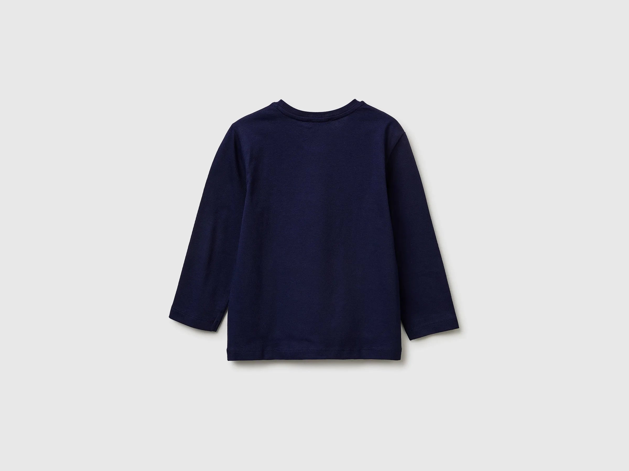 Benetton Dark blue Boys T-Shirt in Organic Cotton with Logo Print SKU: 3I1XG10LM_252 Image 02