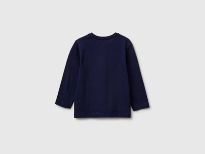 Benetton Dark blue Boys T-Shirt in Organic Cotton with Logo Print SKU: 3I1XG10LM_252 Image 02