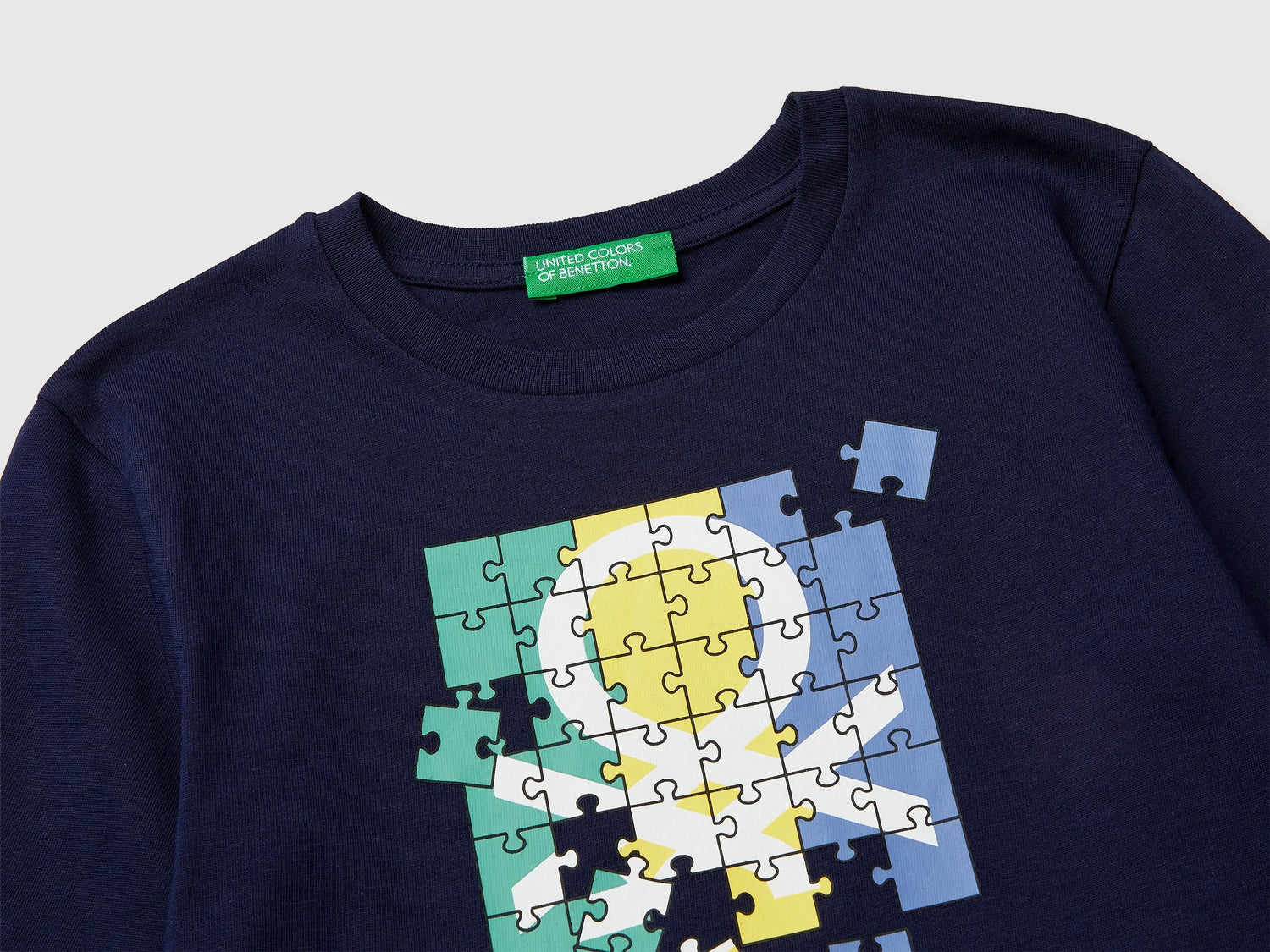 Benetton Dark blue Boys T-Shirt in Organic Cotton with Logo Print SKU: 3I1XG10LM_252 Image 03