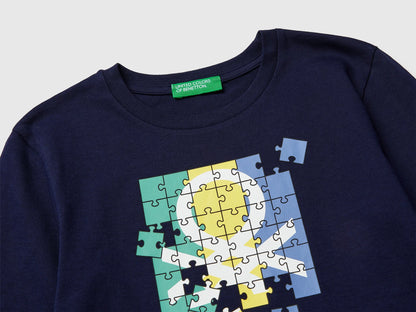 Benetton Dark blue Boys T-Shirt in Organic Cotton with Logo Print SKU: 3I1XG10LM_252 Image 03