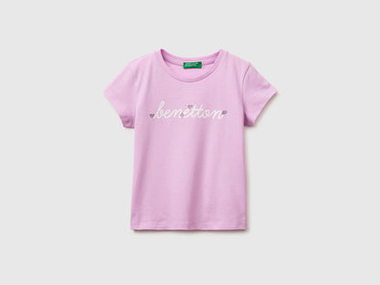 Benetton Lilac Girls T-Shirt with Glitter Print SKU: 3I1XG10LU_00L Image 01