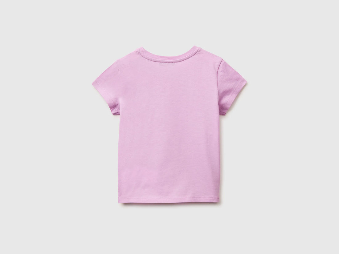 Benetton Lilac Girls T-Shirt with Glitter Print SKU: 3I1XG10LU_00L Image 02