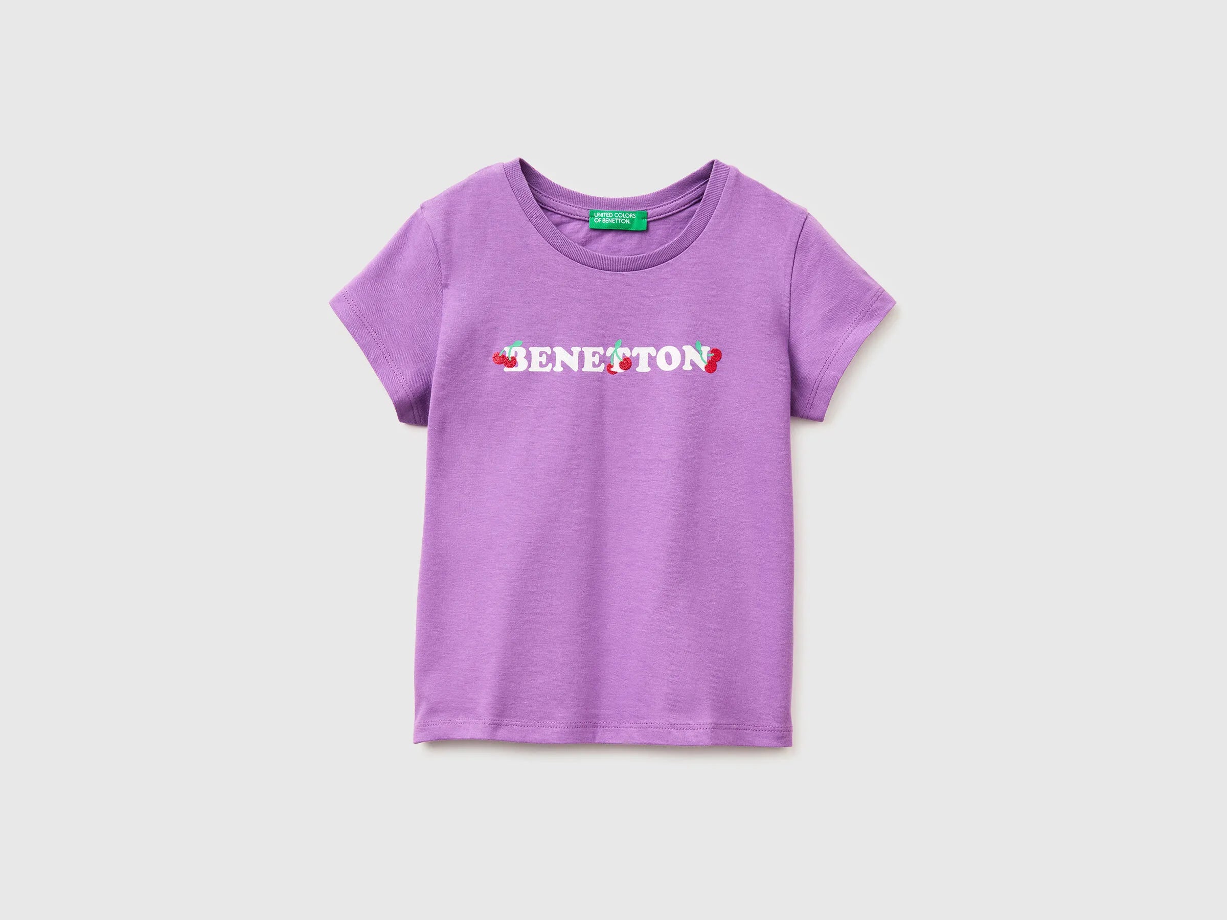 Benetton Purple Girls T-Shirt with Glitter Print SKU: 3I1XG10LU_03L Image 01