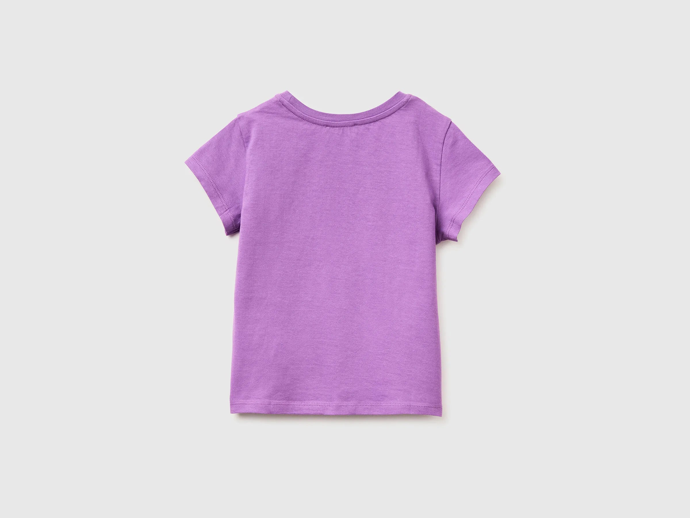 Benetton Purple Girls T-Shirt with Glitter Print SKU: 3I1XG10LU_03L Image 02