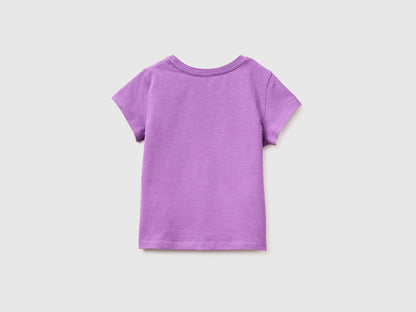 Benetton Purple Girls T-Shirt with Glitter Print SKU: 3I1XG10LU_03L Image 02
