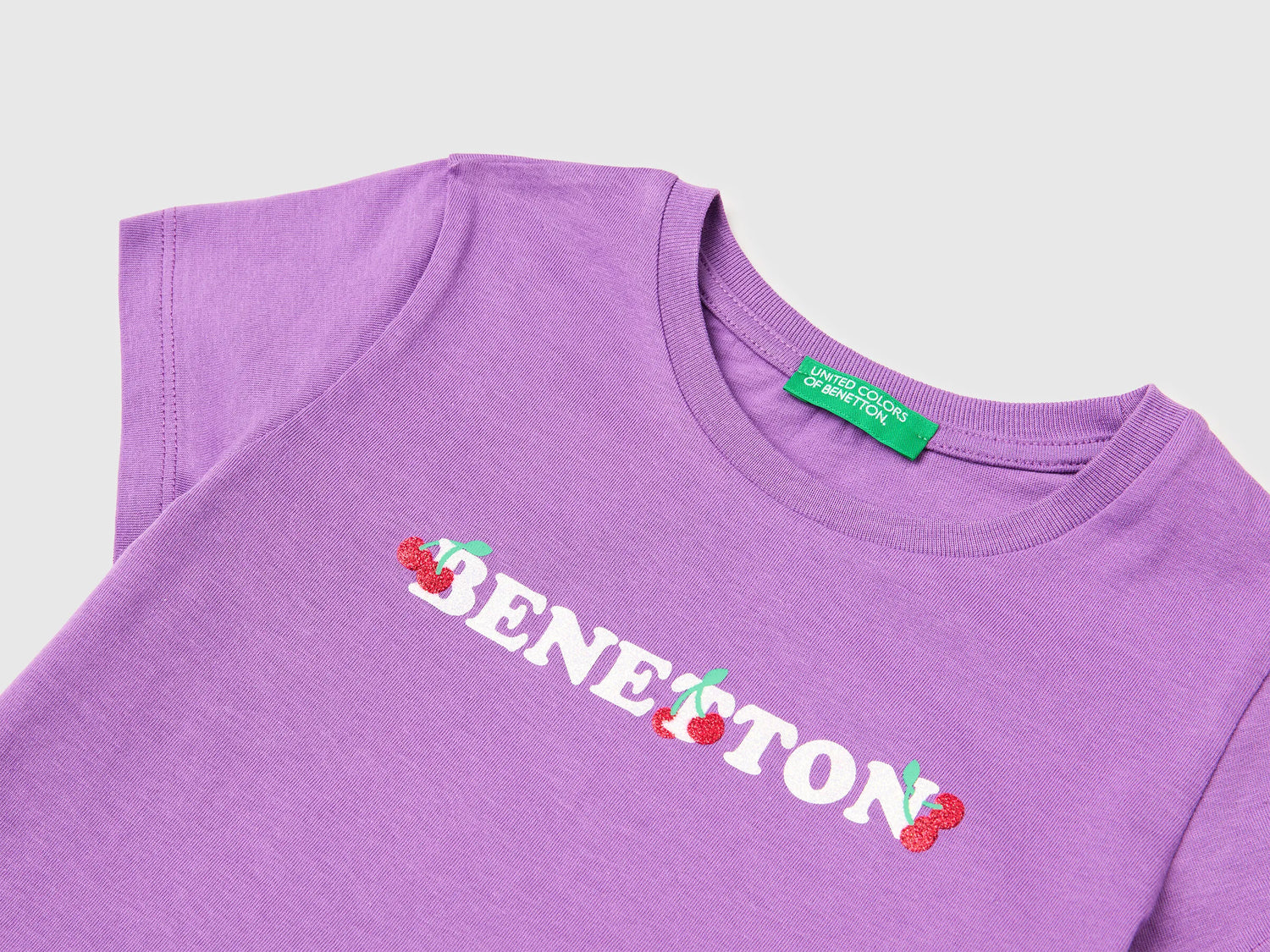 Benetton Purple Girls T-Shirt with Glitter Print SKU: 3I1XG10LU_03L Image 03