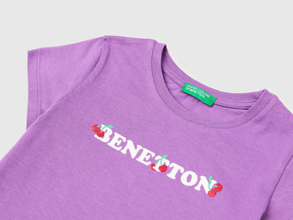 Benetton Purple Girls T-Shirt with Glitter Print SKU: 3I1XG10LU_03L Image 03
