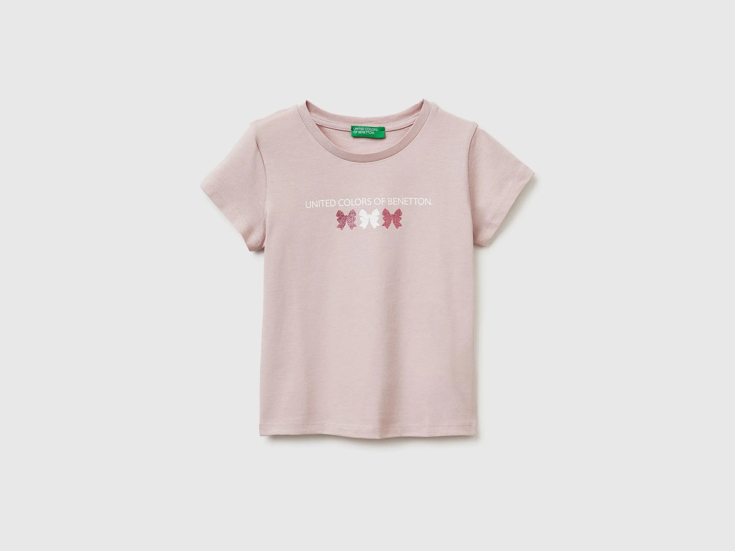 Benetton Pink Girls T-Shirt with Glitter Print SKU: 3I1XG10LU_0C3 Image 01