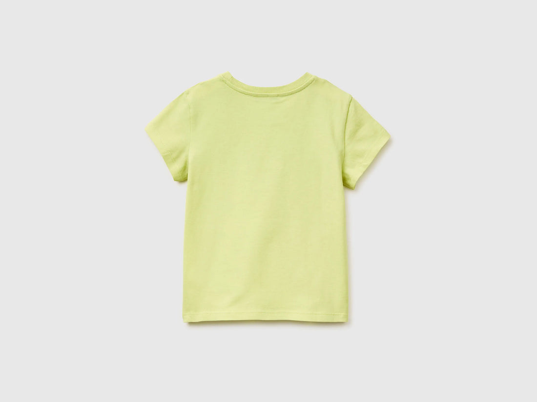 Benetton Yellow Girls T-Shirt with Glitter Print SKU: 3I1XG10LU_0M4 Image 02