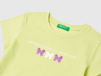 Benetton Yellow Girls T-Shirt with Glitter Print SKU: 3I1XG10LU_0M4 Image 03