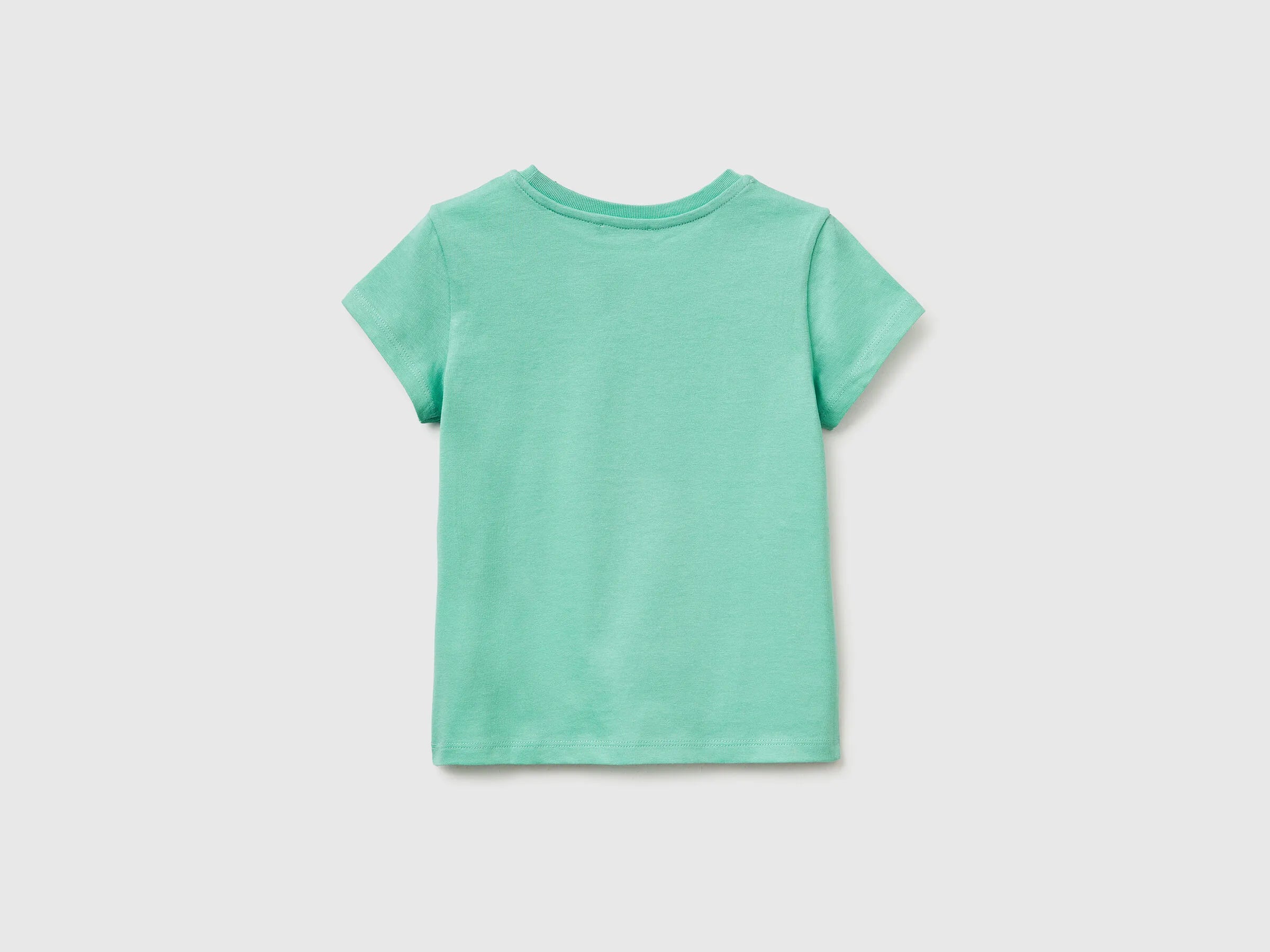 Benetton Aqua Girls T-Shirt with Glitter Print SKU: 3I1XG10LU_13D Image 02