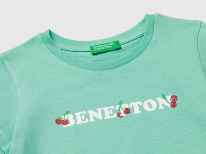 Benetton Aqua Girls T-Shirt with Glitter Print SKU: 3I1XG10LU_13D Image 03