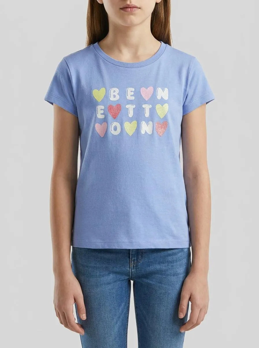 Benetton Lavender Girls T-Shirt with Glitter Print SKU: 3I1XG10LU_13E Image 00