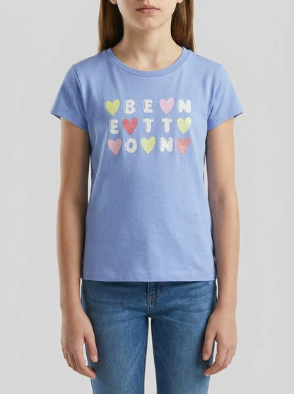 Benetton Lavender Girls T-Shirt with Glitter Print SKU: 3I1XG10LU_13E Image 00