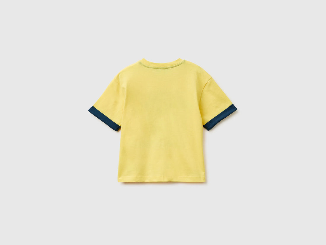 Benetton Yellow Boys Organic Cotton T-Shirt with Print SKU: 3I1XG10LZ_1C7 Image 02