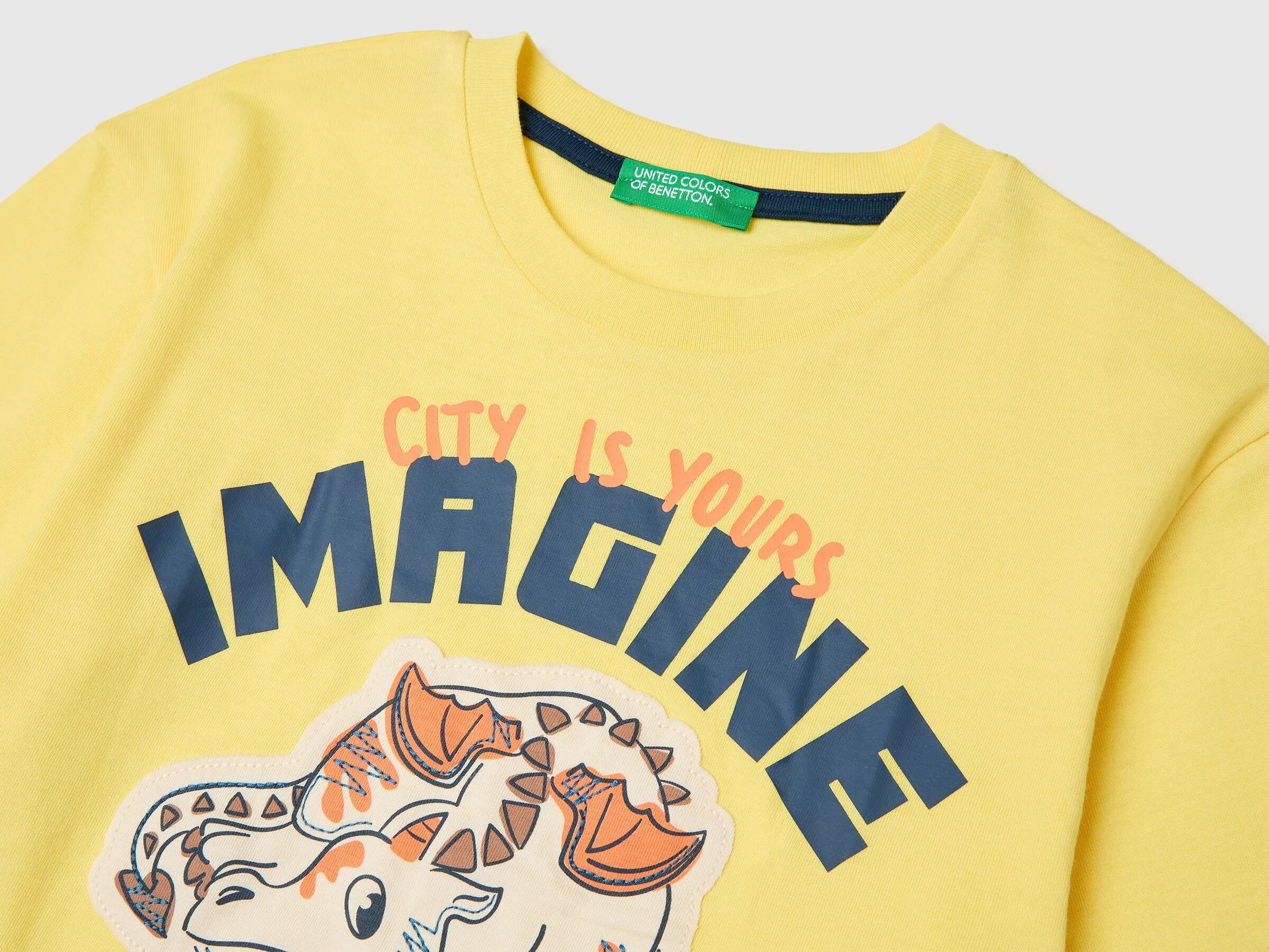 Benetton Yellow Boys Organic Cotton T-Shirt with Print SKU: 3I1XG10LZ_1C7 Image 03
