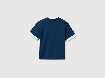 Benetton Dark Blue Boys Organic Cotton T-Shirt with Print SKU: 3I1XG10LZ_37T Image 02