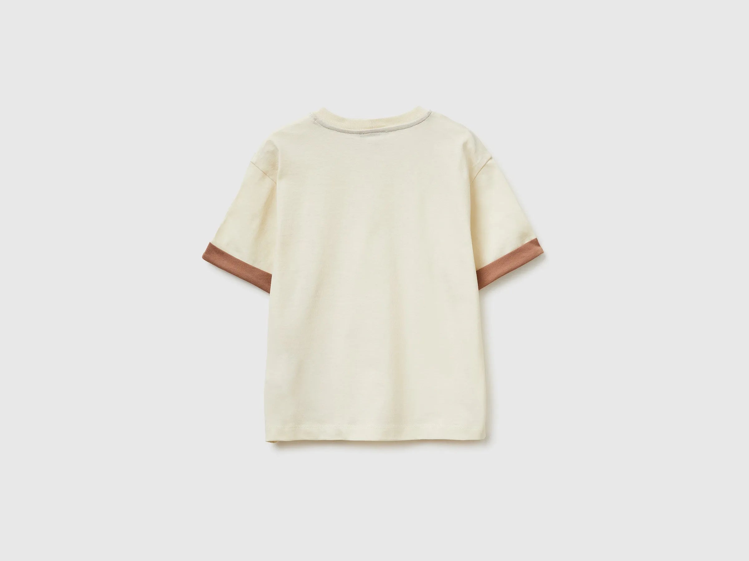 Benetton Creamy white Boys Organic Cotton T-Shirt with Print SKU: 3I1XG10LZ_3C9 Image 02