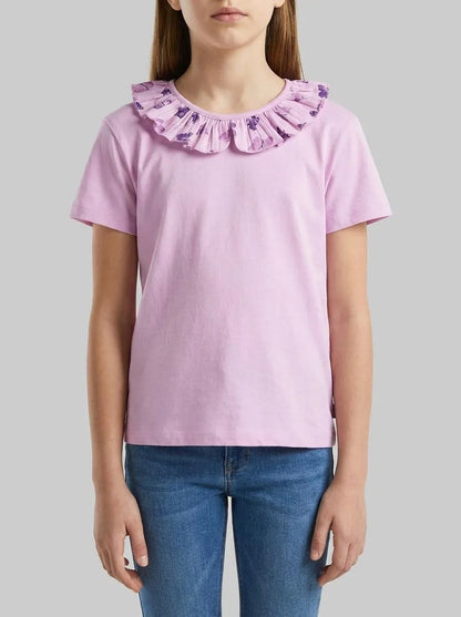 Benetton Lilac Girls T-Shirt with Ruffles on The Collar SKU: 3I1XG10M4_00L Image 00