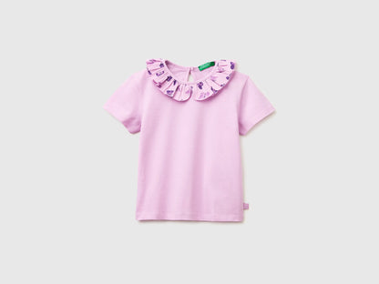 Benetton Lilac Girls T-Shirt with Ruffles on The Collar SKU: 3I1XG10M4_00L Image 01