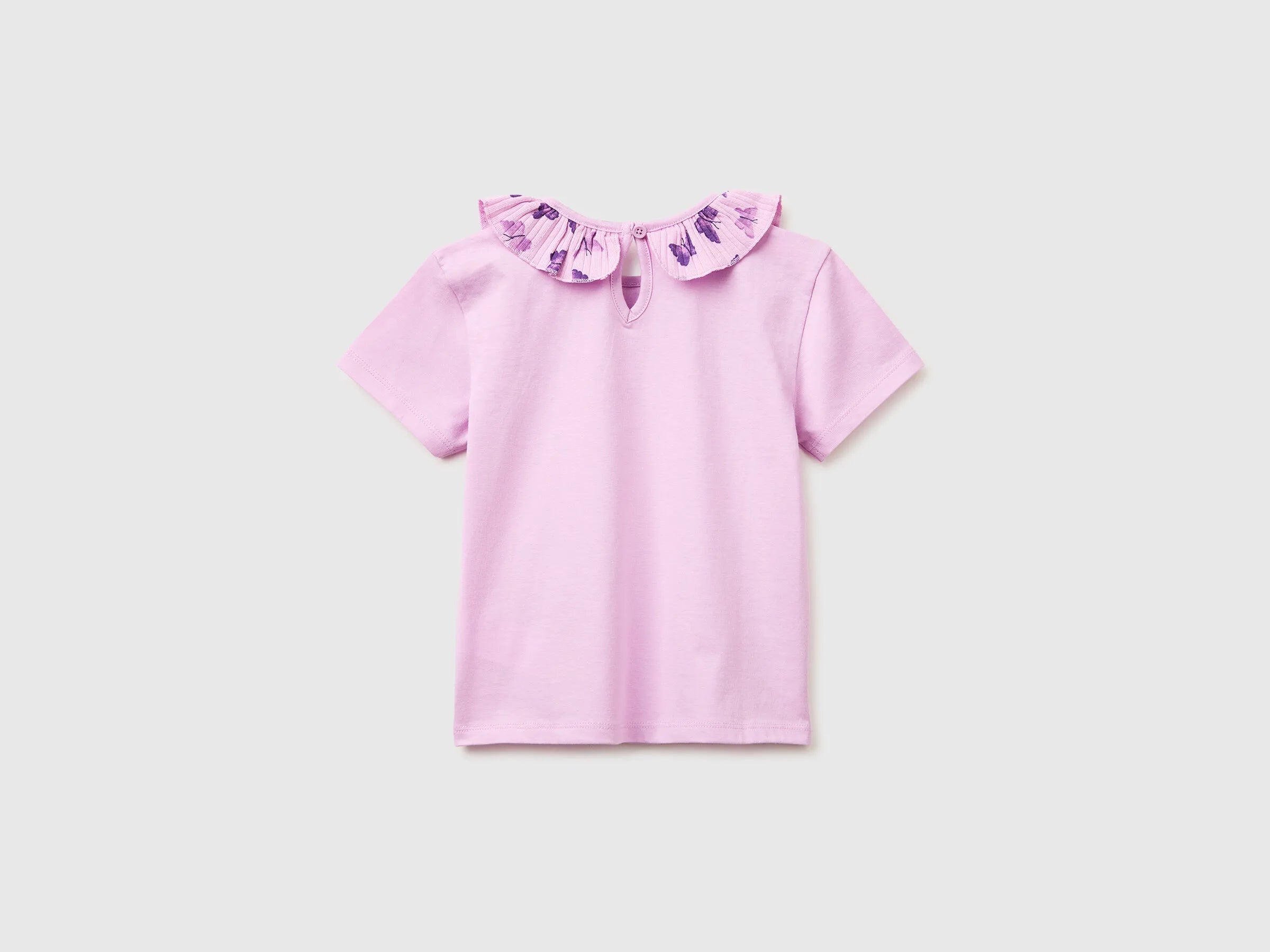 Benetton Lilac Girls T-Shirt with Ruffles on The Collar SKU: 3I1XG10M4_00L Image 02
